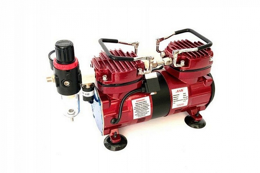 Компрессор JAS 1225 для аэрографа в комплекте со шлангом 1,8 м., 2 цилиндра, без ресивера