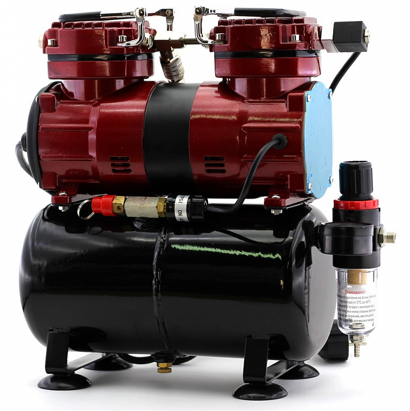 Компрессор JAS 1226 для аэрографа в комплекте со шлангом 1,8 м., 2 цилиндра, c ресивером