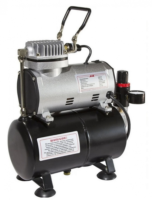 Компрессор JAS 1203 для аэрографа в комплекте со шлангом 1,8 м., c ресивером