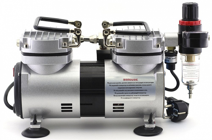 Компрессор JAS 1205 для аэрографа в комплекте со шлангом 1,8 м., 2 цилиндра, без ресивера
