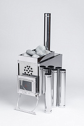 Печь-камин для палатки туристическая ИНВЕНТ (М) с теплообменником, стационарные экраны   