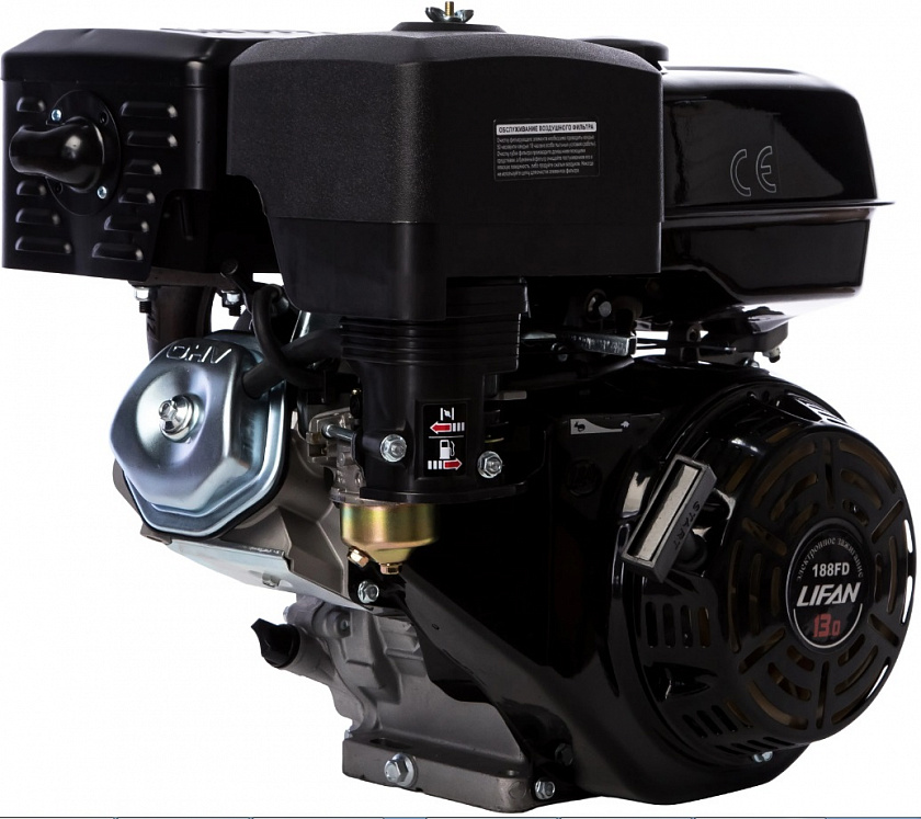 Бензиновый двигатель Lifan 188FD (13 л.с., вал 25 мм) с электростартером, катушка 0,6 А 12В