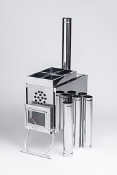 Печь-камин для палатки туристическая ИНВЕНТ (М) с теплообменником, стационарные экраны   