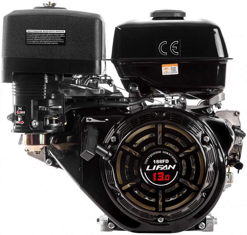 Бензиновый двигатель Lifan 188FD 18A (13 л.с., вал 25 мм) с электростартером, катушка 18 А 12В
